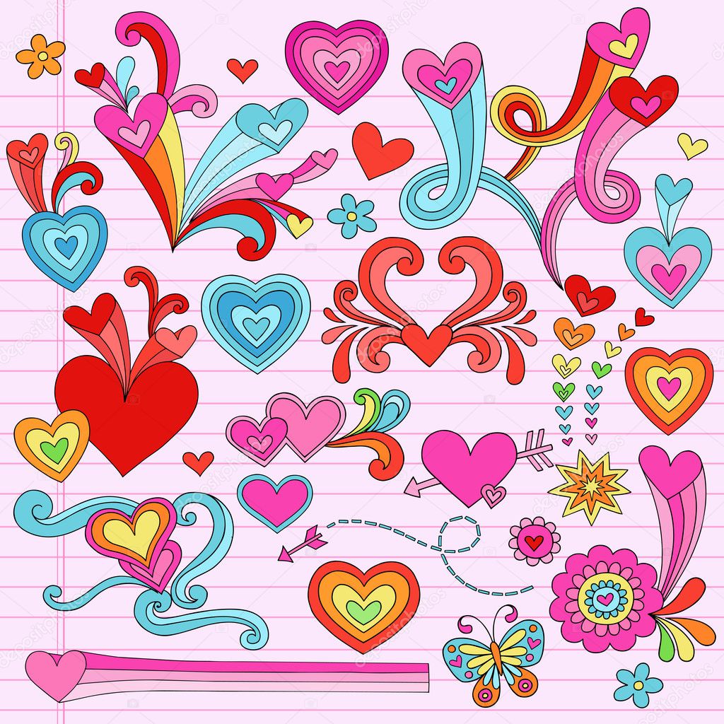 Valentine Love Hearts Notebook Doodles Vector Illustration