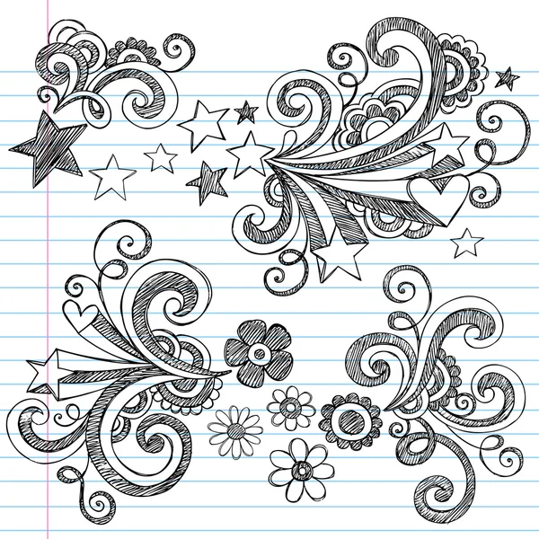Okula geri yarım yamalak vektör tasarım öğeleri doodle — Stok Vektör