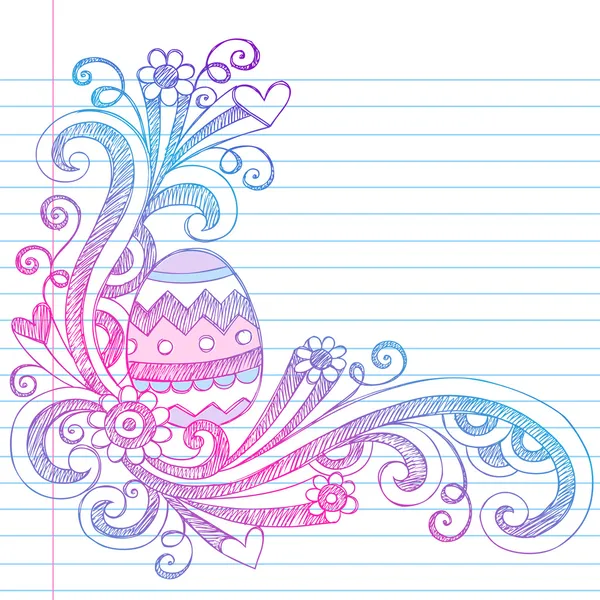 Easter Egg Spring Flowers Sketchy Doodles — Stock Vector