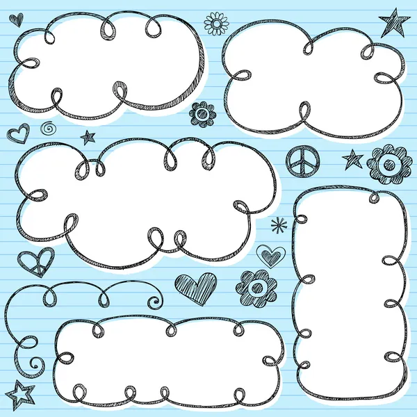 Cloud Frames Swirly Sketchy Vector Doodles elementos de design —  Vetores de Stock