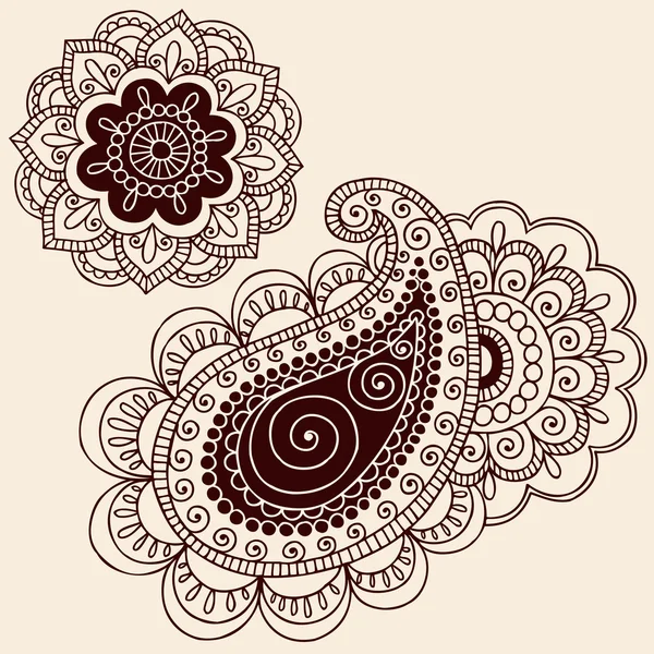 Henna Mehndi Paisley Flores Doodle Vector elementos de design — Vetor de Stock