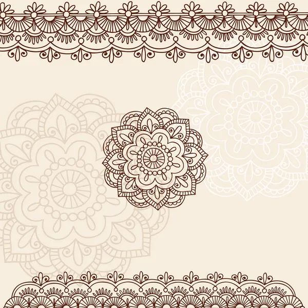Henna Flower and Border Design Doodles Vector Elements — Stock Vector