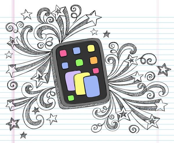 Tablet Computador Sketchy Notebook Doodles Vector —  Vetores de Stock
