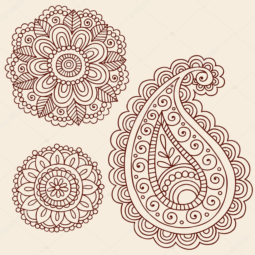 Henna Flowers Doodles Vector Design Elements