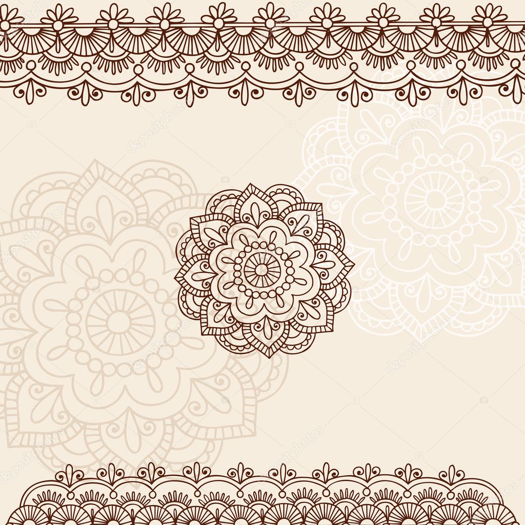 Henna Flower and Border Design Doodles Vector Elements