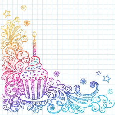 Doğum cupcakel yarım yamalak doodle vektör tasarımı