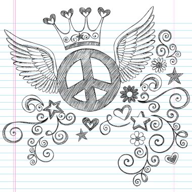 Peace Sign with Wings Sketchy Doodles Vector clipart