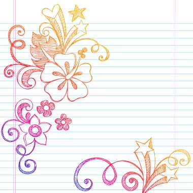 Hibiscus Sketchy Summer Notebook Doodle Vector clipart