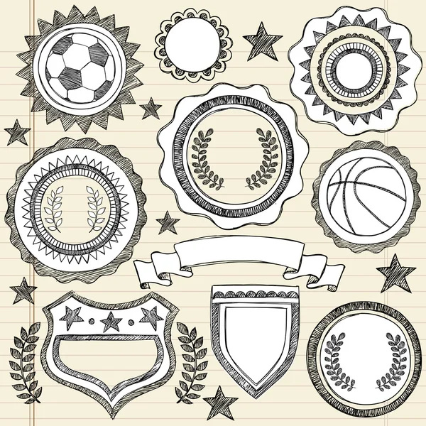 Insignias de emblema deportivo incompleto Doodle — Vector de stock