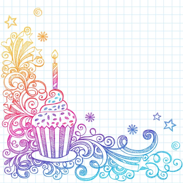 Compleanno Cupcakel Sketchy Doodle Vector Design — Vettoriale Stock