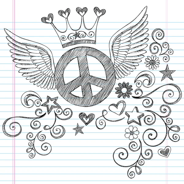 Barış işareti kanatlı yarım yamalak vektör doodles — Stok Vektör