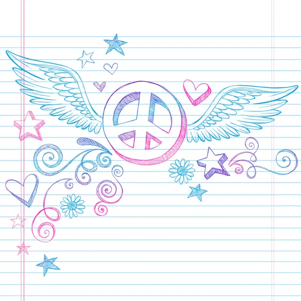 Vredesteken met vleugels schetsmatig doodles vector — Stockvector