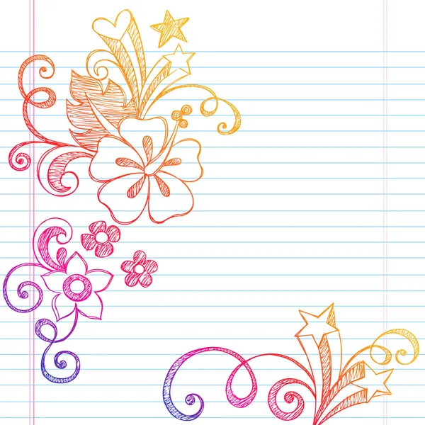 Hibiscus skissartad sommaren notebook doodle vektor — Stock vektor