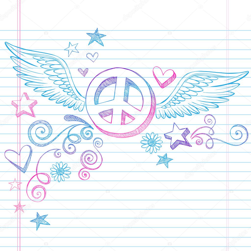 Peace Sign with Wings Sketchy Doodles Vector