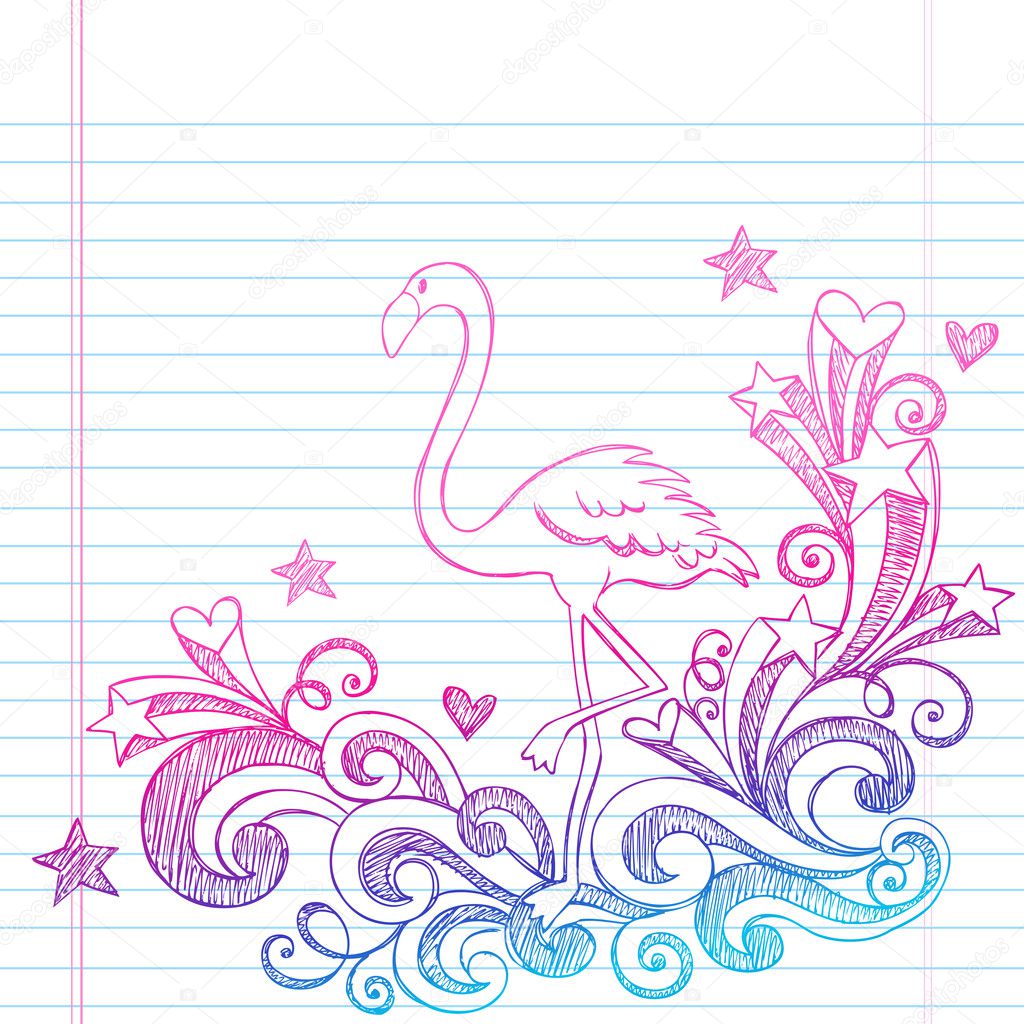 Flamingo Sketchy Summer Doodles Vector Illustration