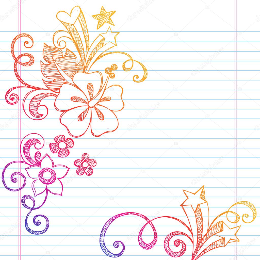 Hibiscus Sketchy Summer Notebook Doodle Vector