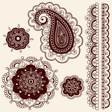 Henna Tattoo Paisley Flower Doodles Vector clipart