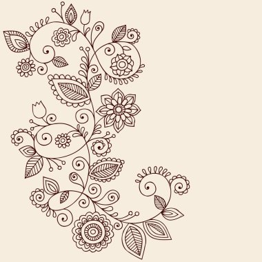 Henna Tattoo Paisley Flowers and Vines Doodles Vector clipart