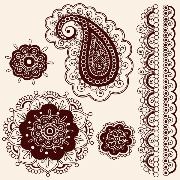 Henna Tattoo Paisley Flower Doodles Vector — Stock Vector