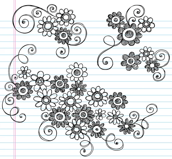 Bloemen schetsmatig doodle vector ontwerpset elementen — Stockvector