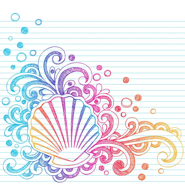 Concha de ostra playa incompletos doodle vector — Vector de stock