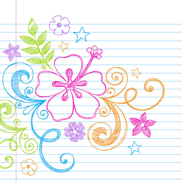Summer Hibiscus Hawaiian Beach Tropical Doodle