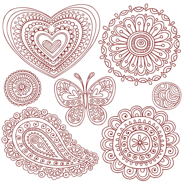 Henna Mehndi Tattoo Doodles éléments de conception vectorielle — Image vectorielle