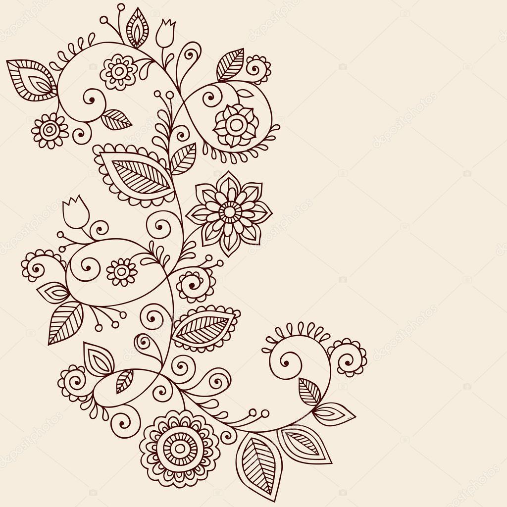 Tatuagem de henna estampada flores e videiras doodles