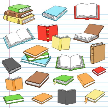 kitaplar kütüphane okuma defter seti doodles