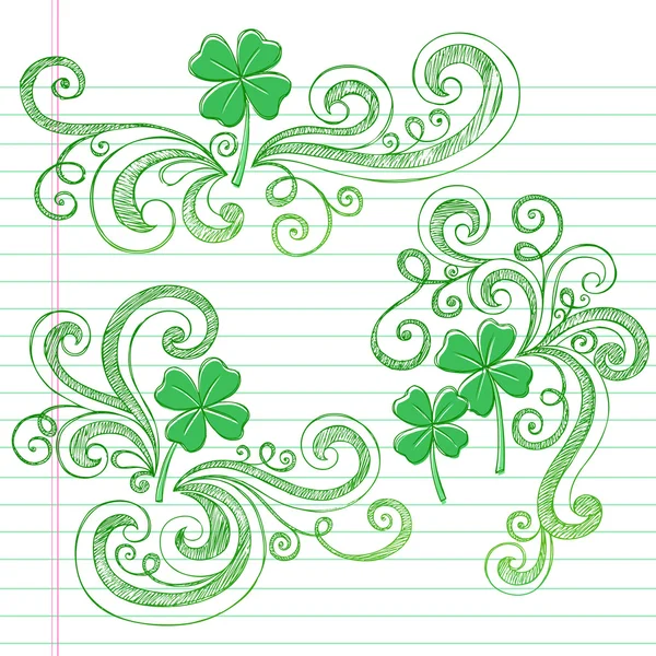 Sketchy St Patricks Day Four Leaf Clovers Doodle Vector — Stock Vector