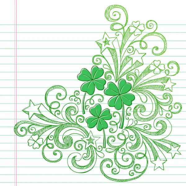 Sketchy St Patricks Dia trevos de quatro folhas Doodle Vector —  Vetores de Stock