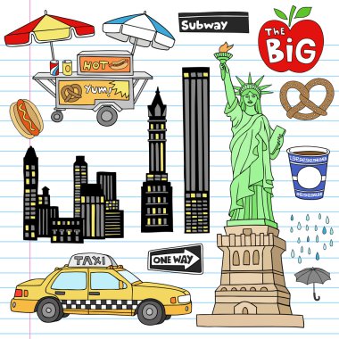 New York City Manhattan Doodles Vector Set