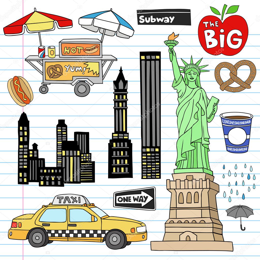New York City Manhattan Doodles Vector Set