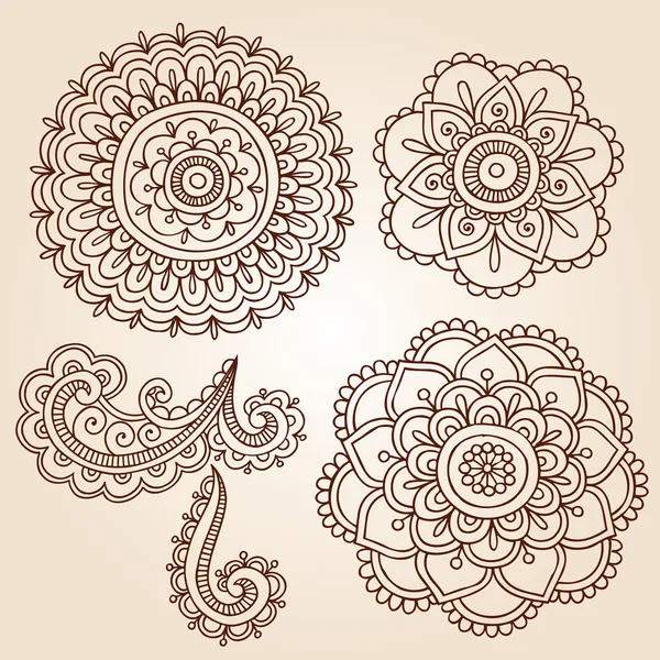Tatuagem de henna flor estampada doodles vector — Vetor de Stock