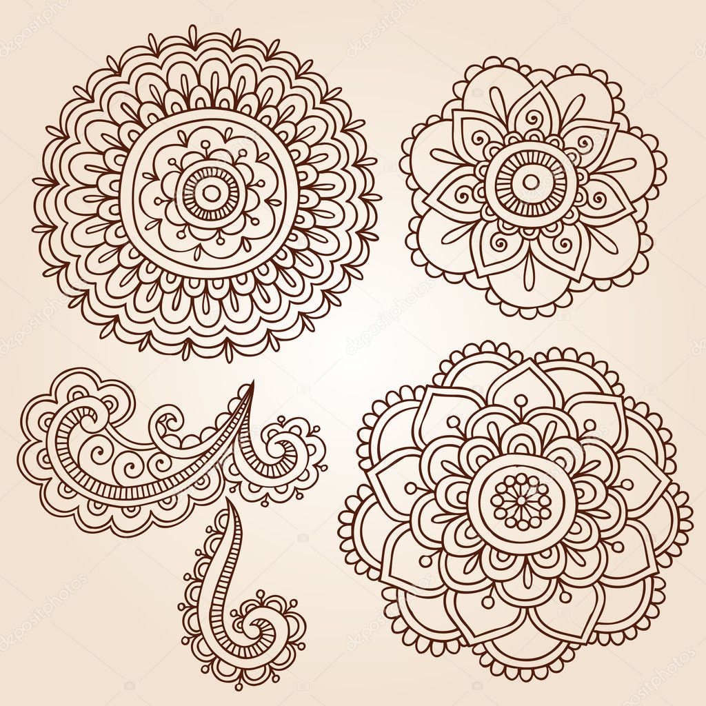 Henna Tattoo Paisley Flower Doodles Vector