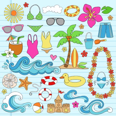 Summer Vacation Notebok Doodles Vector Set clipart