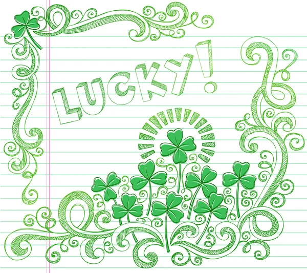 Dia de St. Patricks sorte trevo de quatro folhas rabugento Doodle —  Vetores de Stock