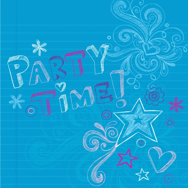 Back to School party Time Birthday Sketchy Doodles Vector — Stock Vector