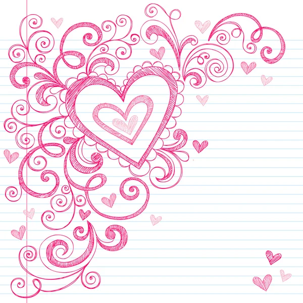 Hearts Sketchy Doodle Tourbillons éléments de conception vectoriels — Image vectorielle