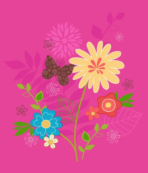 Çizilmiş çiçek & kelebek tasarım- — Stok Vektör