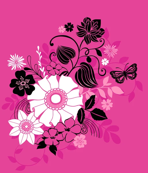 Diseño floral y mariposa dibujado a mano — Archivo Imágenes Vectoriales