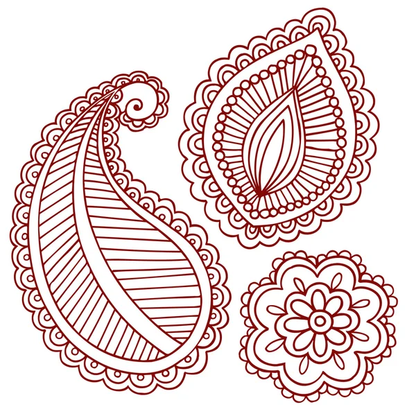Henna-Tätowierung Paisley Blume Doodle Vektor Designelemente Set — Stockvektor