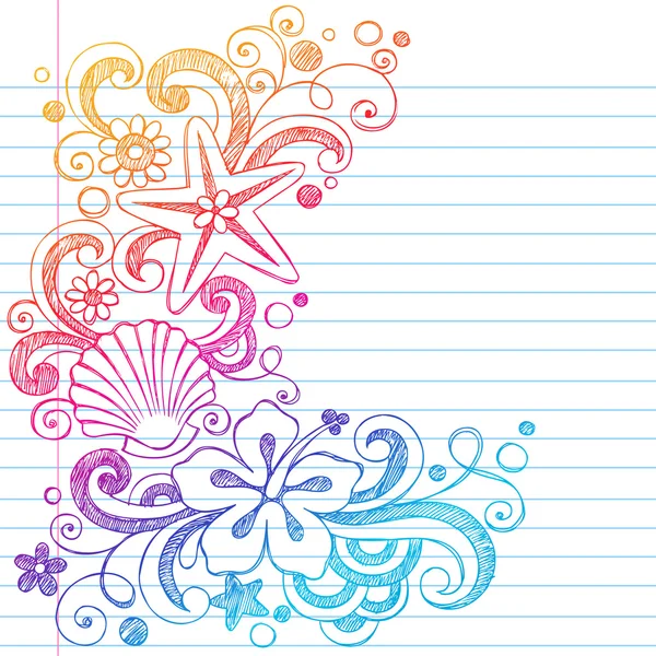 Yarım yamalak yaz tropikal hibiscus çiçek doodle vektör — Stok Vektör