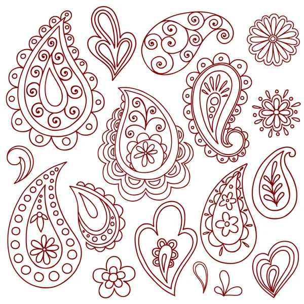 Conjunto de elementos de design de vetores de doodle de flor de Henna Paisley — Vetor de Stock