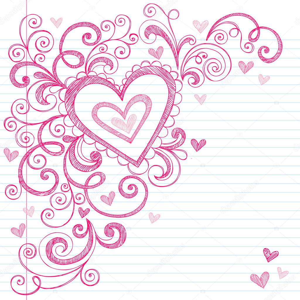 Hearts Sketchy Doodle Swirls Vector Design Elements