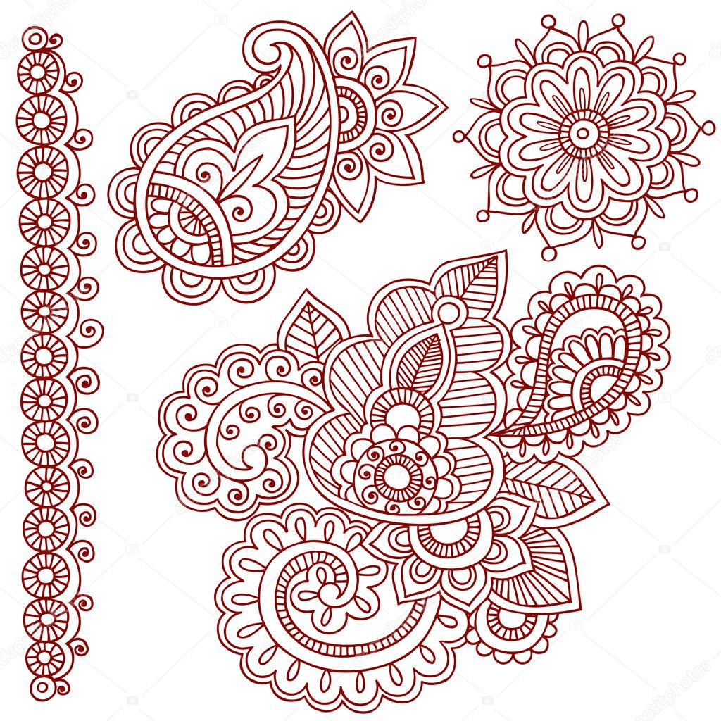 Henna Paisley Flower Doodle Vector Design Elements