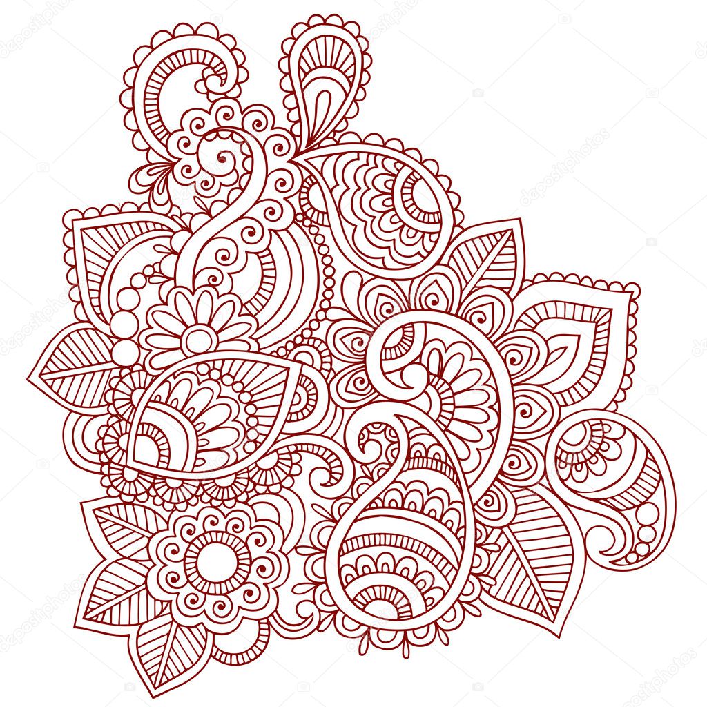 Henna Paisley Flower Doodle Vector Design Element