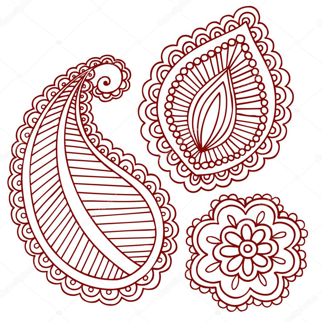 Henna Tattoo Paisley Flower Doodle Vector Design Elements Set Stock Vector  Image by ©blue67 #9127219