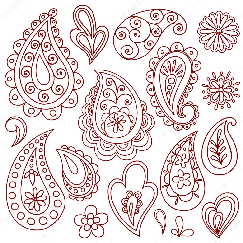 Henna Paisley Flower Doodle Vector Design Elements Set