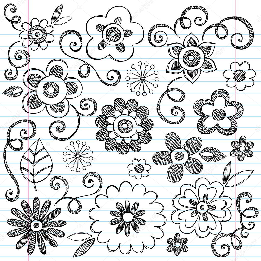 Flowers Sketchy Notebook Doodles Vector Design Elements